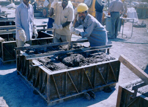 Perlite concrete being poured into molds